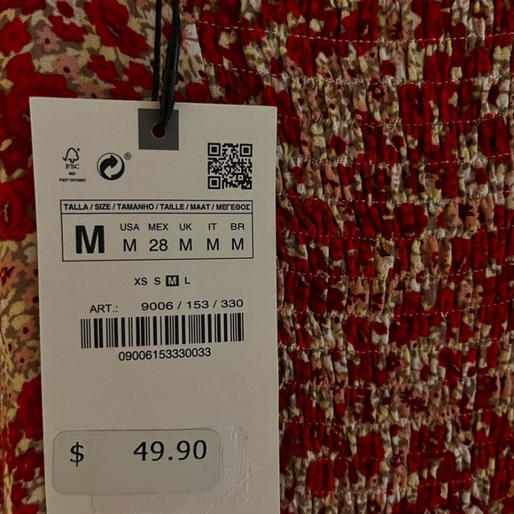 Zara red floral tie front midi dress new with tags Medium - Picture 3 of 3